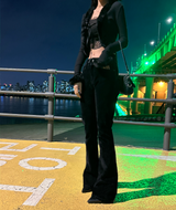 (HIP SHAPING/DATE LOOK) ベルベットストレッチデニムローライズブーツカット