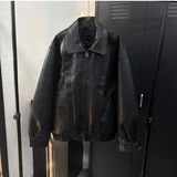 Curved overfit leather jacket