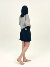  3RD REORDER HIP POCKET EMBROIDERY BLACK DENIM SHORTS LONG VERSION code 25106