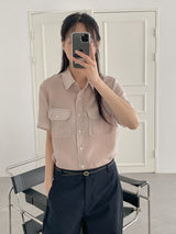 Pocket Organza See-through Short Sleeve Shirt
