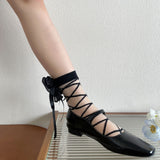 French Ballet Ribbon Crystal Stripe Sheer Socks
