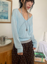 Otsuri Loose-Fit Summer Deep V-Neck Knit