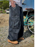 Lace Buckle Wide Cargo Denim