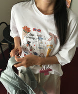 グローレタリングプリントオーバーサイズショートスリーブボクシーTシャツ 2 カラーズ