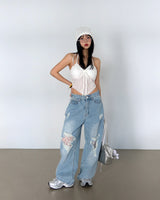punching padded built-in halterneck blouse