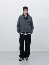 soft high neck fleece anorak set - charcoal       