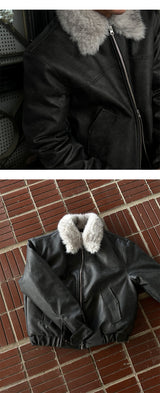 [F/W] Real raccoon fur leather blouson(3color)