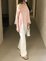 ラヴィアンバルワンショルダーリボンシフォンブラウス