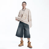Star 8-part denim bermuda pants - BLACK