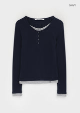 [MADE] Yusia Layered Snap Long Sleeve T-shirt
