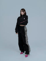 【HASHIMOTO MOMOKO 2-Piece Set】Half zip sweat tops - deep pink & ivory