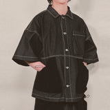 reverse terry pocket denim shortsleeve shirt_black