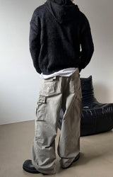 Grayish wide cargo pants