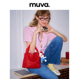 muva. カジュアル ビーズ ミニ ハンドトート ウーブン ハンドバッグ サマー バッグ