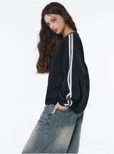 [Unisex] SPORTY TRACK V-NECK OVER FIT SWEATSHIRT (4color)