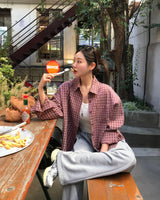 [BELLIDE MADE] ビンテージチェックルーズフィットシャツブラウス
