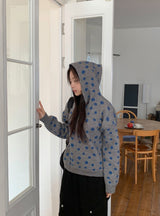 Hots High Neck Button Dot Hooded Knit