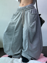 コリアン/ストリング 🤍 フォーマルカーブフロントプレートコットンストリングバルーンパンツ 🤍🩶🤎🖤 - 5 カラーズ