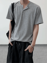 ワッフルヘンリーネックハーフTシャツ