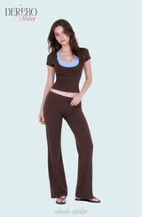 Blue Halter Brown Short-Sleeved T-shirt