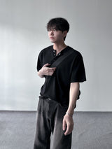 ワッフルヘンリーネックハーフTシャツ