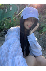 blue striped sun-cut loose-fit shirt