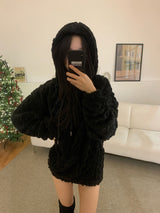 [UNISEX]スノーケーブルフリースロングスリーブフーディー