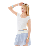 RIBBON BANDING MIDI SKIRT [SKY BLUE]