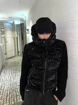 Rivet Crack Wrinkle Crop Padding + Deep Black Knit