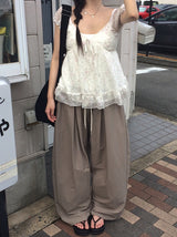 Rijin Flower Frill Flare Chiffon Blouse