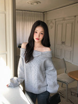 Present Ribbon Twist Loose Off Shoulder Knit (4color)