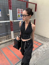 dot halter sleeveless V-neck top