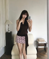 [ brownie🤎 ] roasting chestnut halter drape top ( strap set )