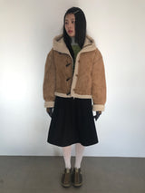 フェムダッフルフードフェイクシャーリングジャケット (2color)