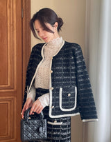 [Two-piece set] Rosy color matching knit cardigan banding skirt set