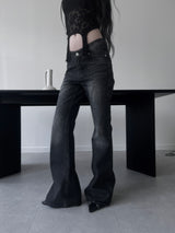 washed slub bootcut denim (2color)