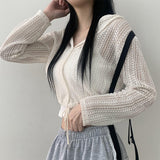 Natou see-through punching mesh crop hooded cardigan