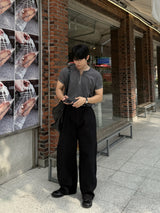 Deek zipper henry-neck short sleeve knit