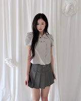 NEWALRIN Emblem Pin tuck Shirt Top