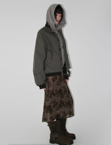 SHIRRING HIGH NECK ZIP-UP