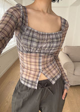 PLUMP CHECK SHIRRING TEE