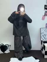 レタリングオフショルダーUネックロングスリーブTシャツ 🩶🤍🖤3カラー