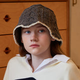 Triple Cable Knit Bucket Hat (Charcoal)