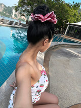 レッドチェッカーヘアシュートライプシュシュ
