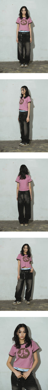 Unicorn Ringer Crop T-Shirt_WhitePurrfect Peace Ringer Crop T-Shirt_Pink