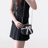 ミディアムブラックドット ヴィンテージリボン フレームバッグ (handmade bag)