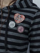 BADGE STRIPE HOODED CARDIGAN / CHARCOAL_P