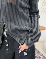 テリーピグメントリブニットジップアップ