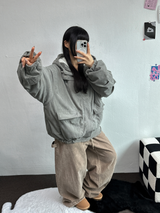 インナーフリースコーデュロイビッグフードジッパー🩶🖤 - 2カラー