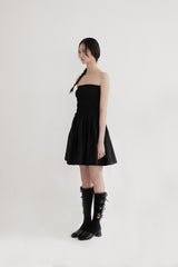 Chiffon smock shirring dress (BLACK)